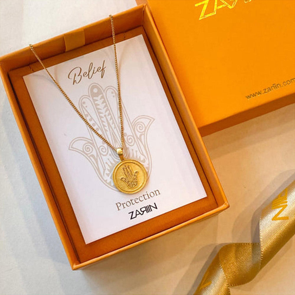 ZARIIN Power Of Belief Coin Necklace - Hamsa Hand