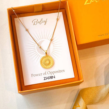 ZARIIN Power Of Belief Coin Necklace - Sun And Moon