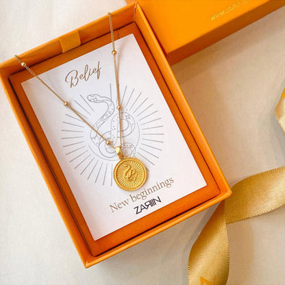 ZARIIN Power Of Belief Coin Necklace - Snake And Moon