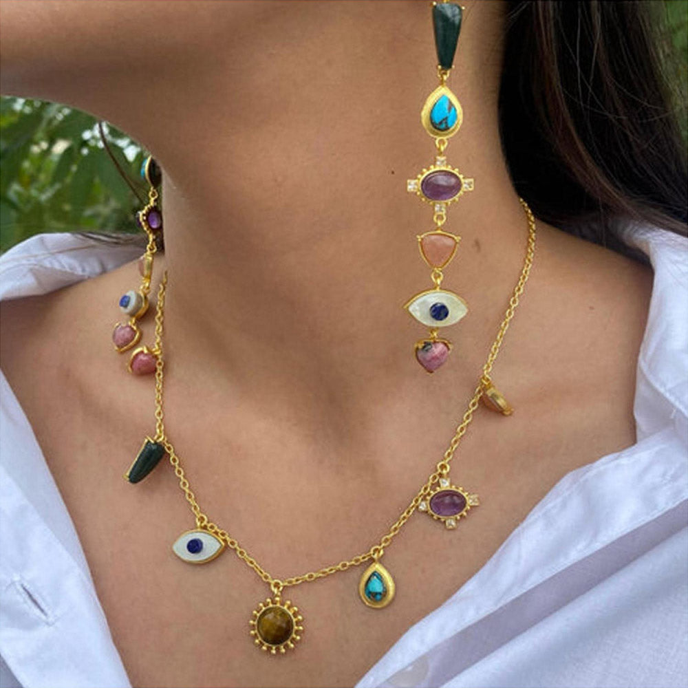 ZARIIN Chakra Story Statement Earrings And Necklace Set