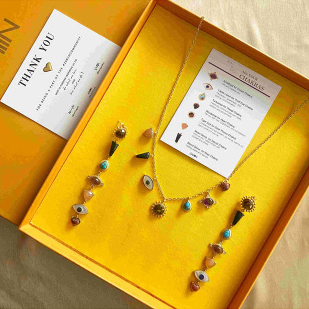 ZARIIN Chakra Story Statement Earrings And Necklace Set