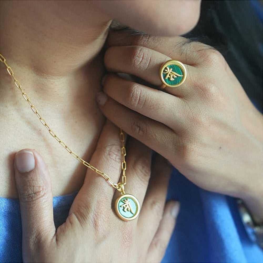 ZARIIN Ma Mothers Necklace And Ring With Malachite