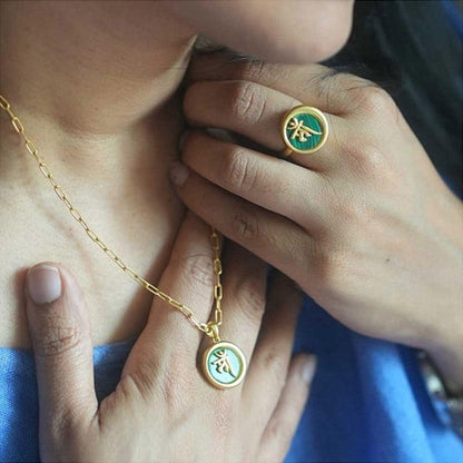 ZARIIN Ma Mothers Necklace And Ring With Malachite