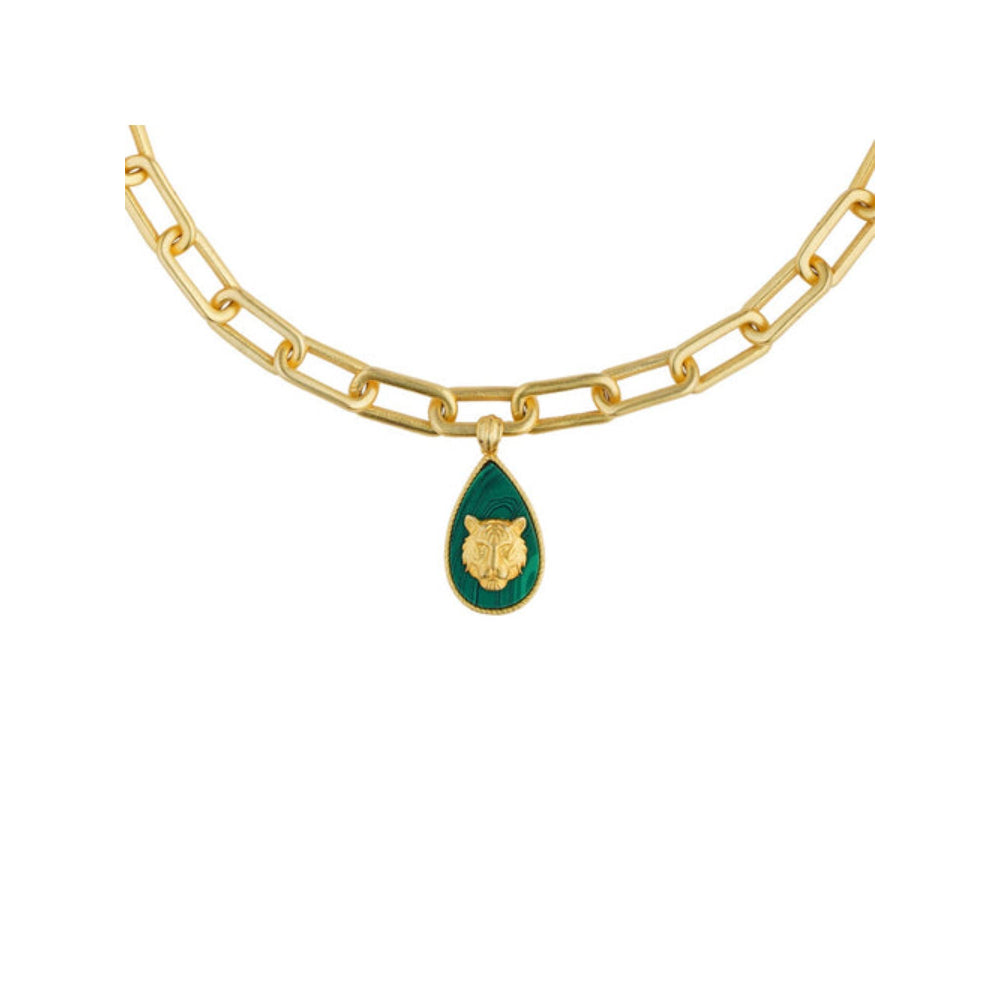 ZARIIN Tigris Charm Gift Box -Tiger Necklace And Ring With Malachite