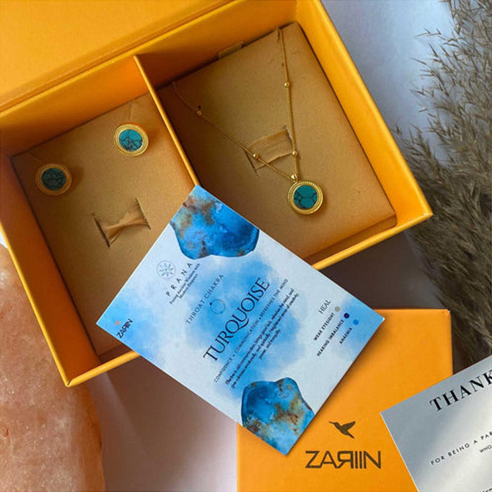 ZARIIN Harmony Pendant Necklace And Stud Earrings Set - Turquoise