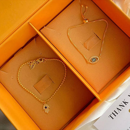 ZARIIN Protection Bracelet Set With Hamsa Hand Bracelet And Evil Eye Bracelet