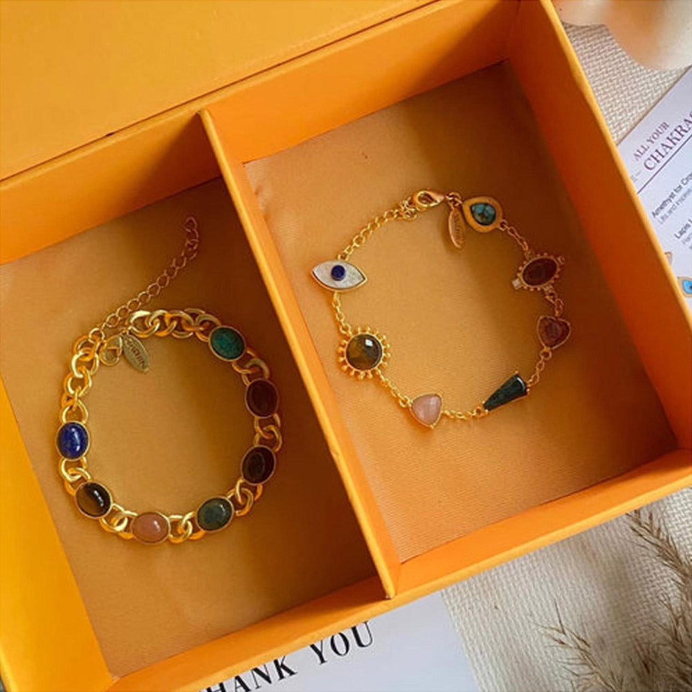 ZARIIN Power Chakra Bracelet Set (Gold) - For Him And Her