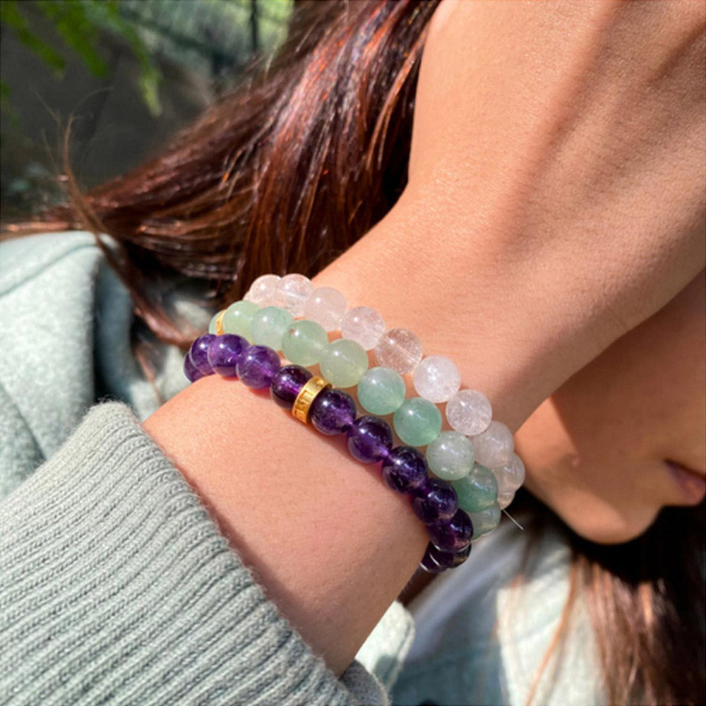 ZARIIN Bracelet Set For Focus And Mental Clarity - Flourite, Amethyst And Clear Quartz