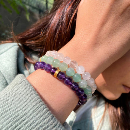 ZARIIN Bracelet Set For Focus And Mental Clarity - Flourite, Amethyst And Clear Quartz