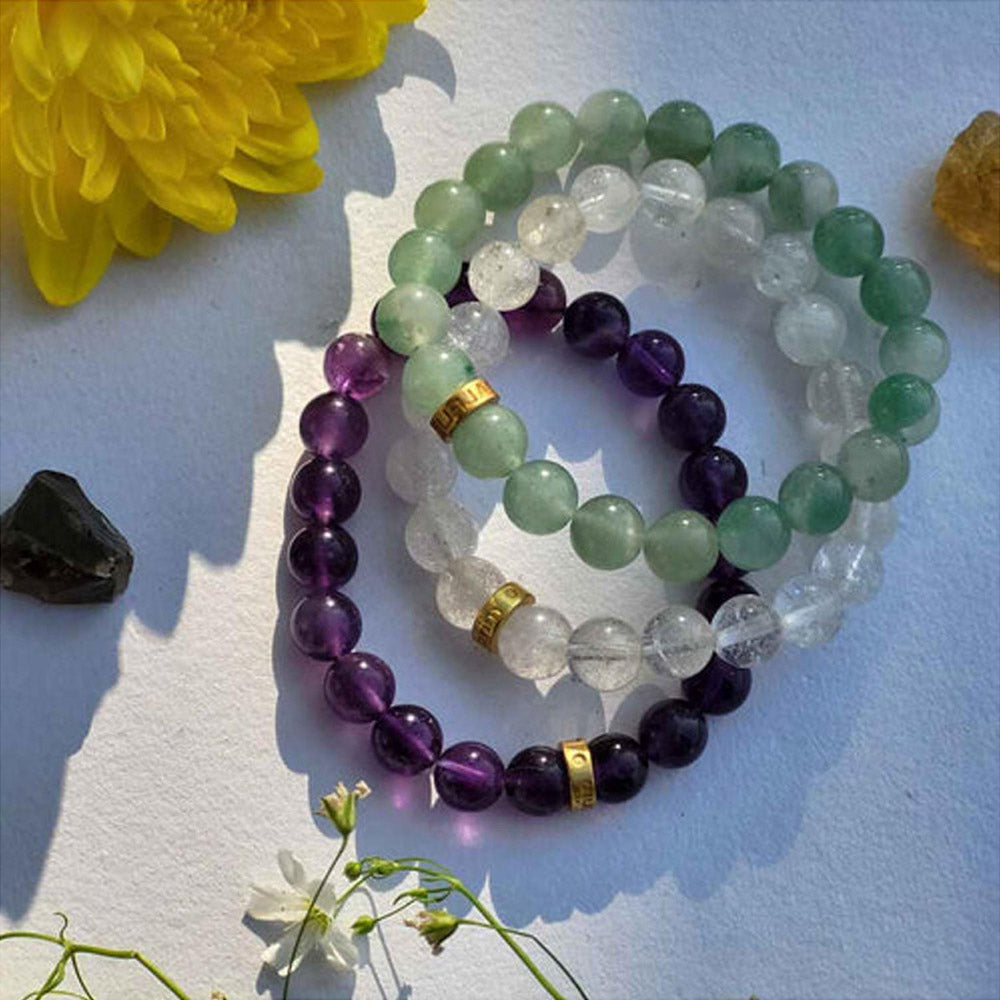 ZARIIN Bracelet Set For Focus And Mental Clarity - Flourite, Amethyst And Clear Quartz