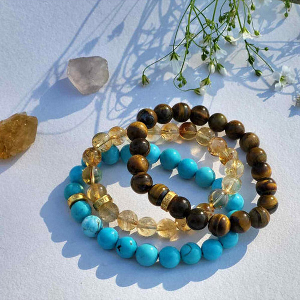 ZARIIN Bracelet Set For Confidence And Public Speaking - Tiger S Eye, Citrine And Turquoise