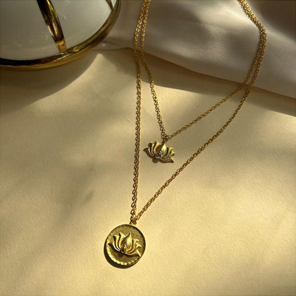 ZARIIN Daily Reminder Lotus Power Layers(Set Of 2 Necklaces)