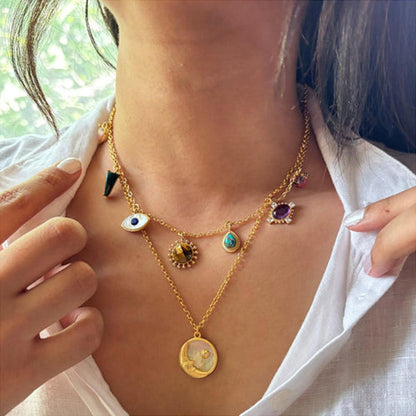 ZARIIN Moon And Stones Layering Necklaces