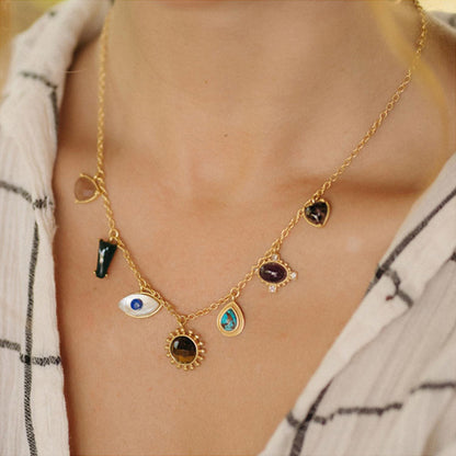 ZARIIN Moon And Stones Layering Necklaces