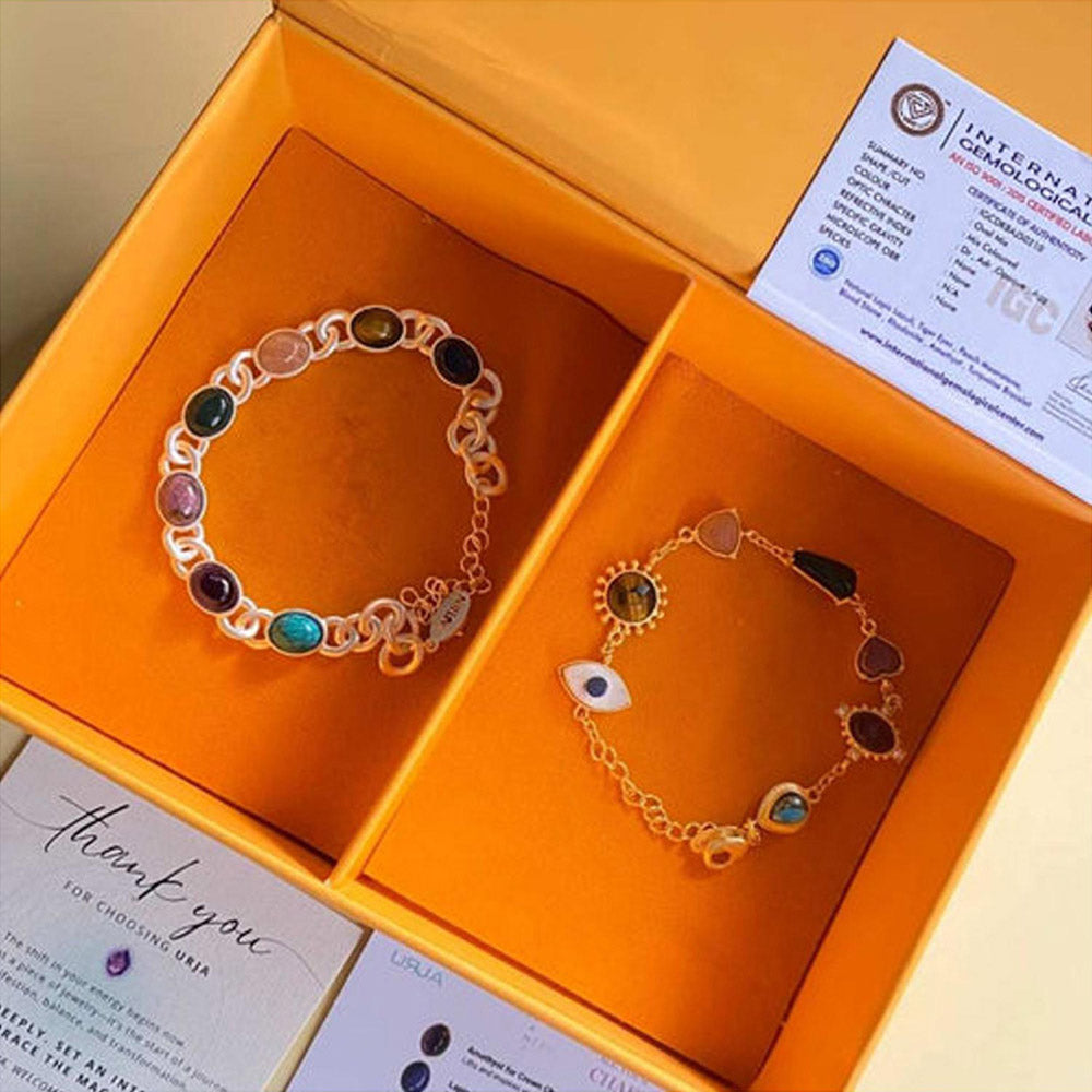 ZARIIN Power Chakra Bracelet Giftbox Set (Gold And Silver) - For Him And Her