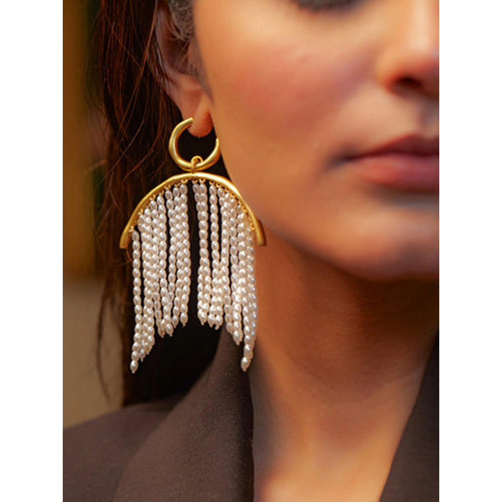 ZARIIN Pearl Zoned Statement Earrings