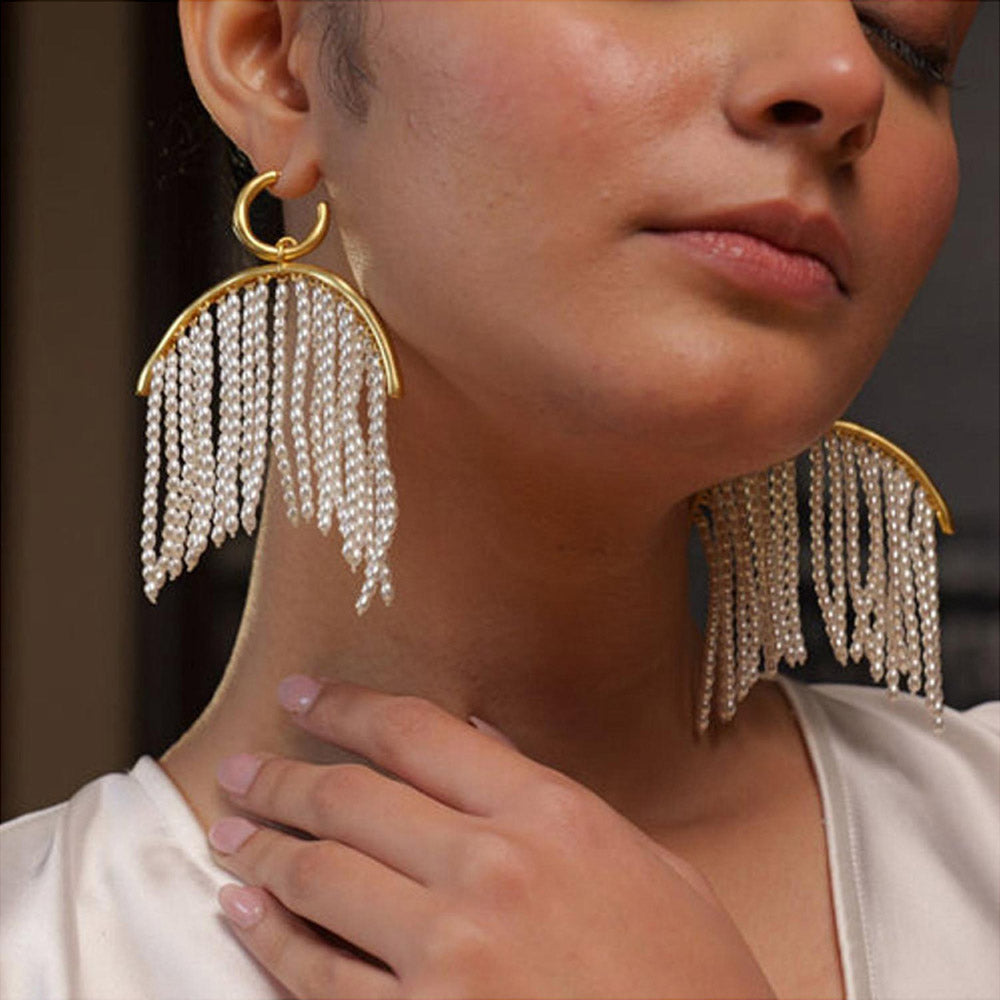 ZARIIN Pearl Zoned Statement Earrings