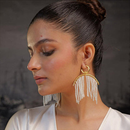 ZARIIN Pearl Zoned Statement Earrings