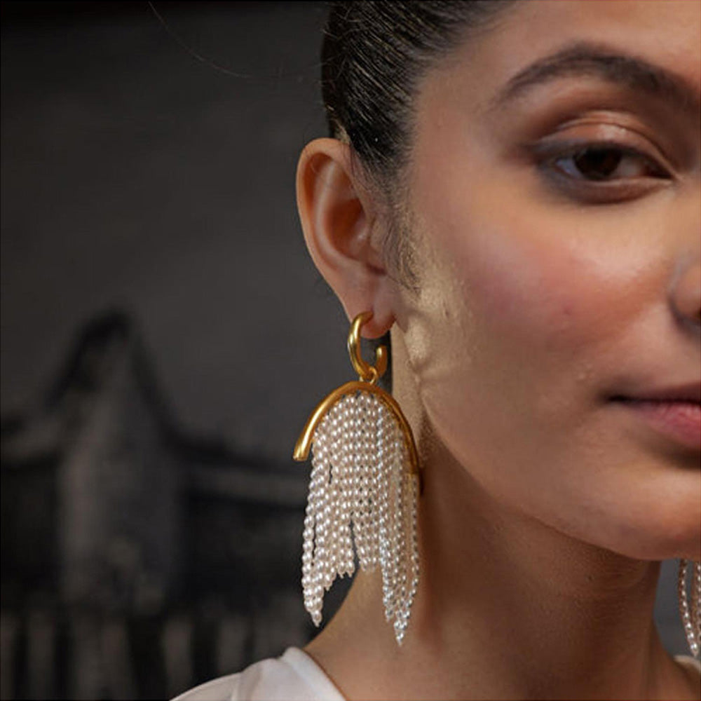 ZARIIN Pearl Zoned Statement Earrings