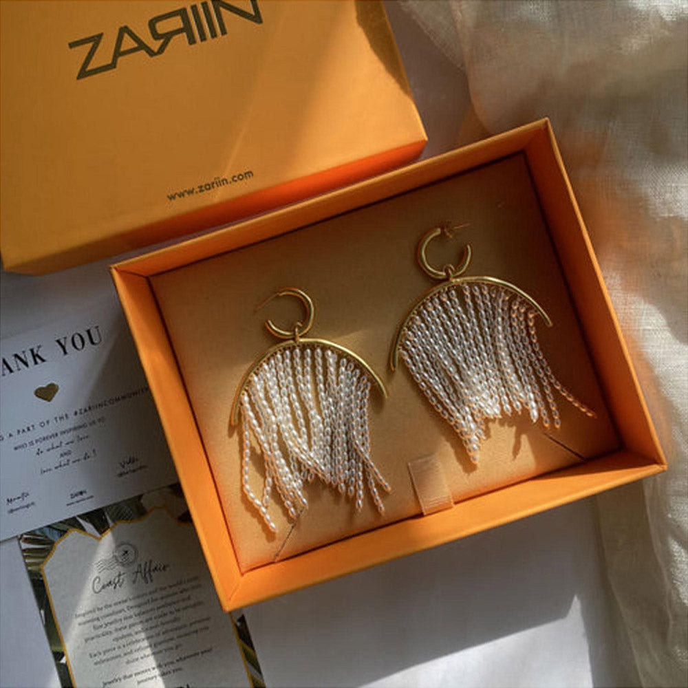 ZARIIN Pearl Zoned Statement Earrings