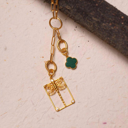 ZARIIN Four Leaf Clover Charm With Malachite For Transformation And Protection