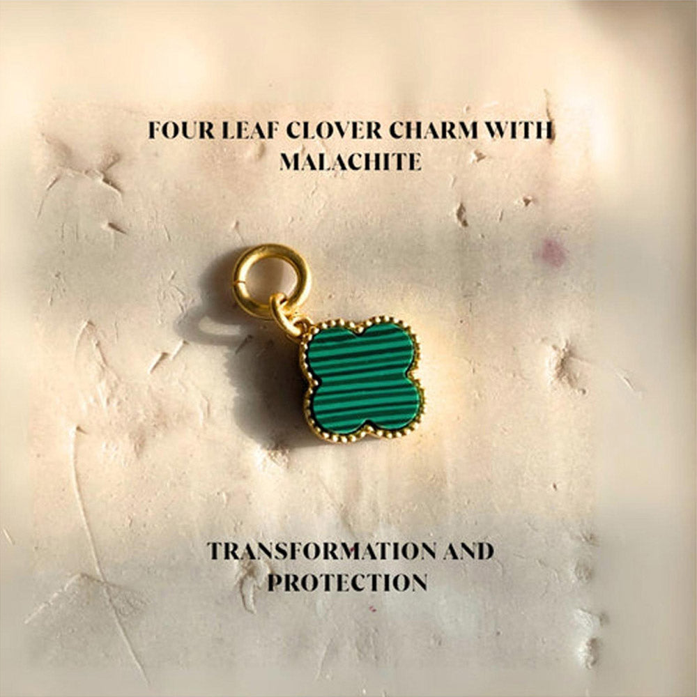 ZARIIN Four Leaf Clover Charm With Malachite For Transformation And Protection