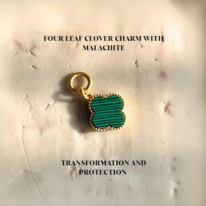 ZARIIN Four Leaf Clover Charm With Malachite For Transformation And Protection