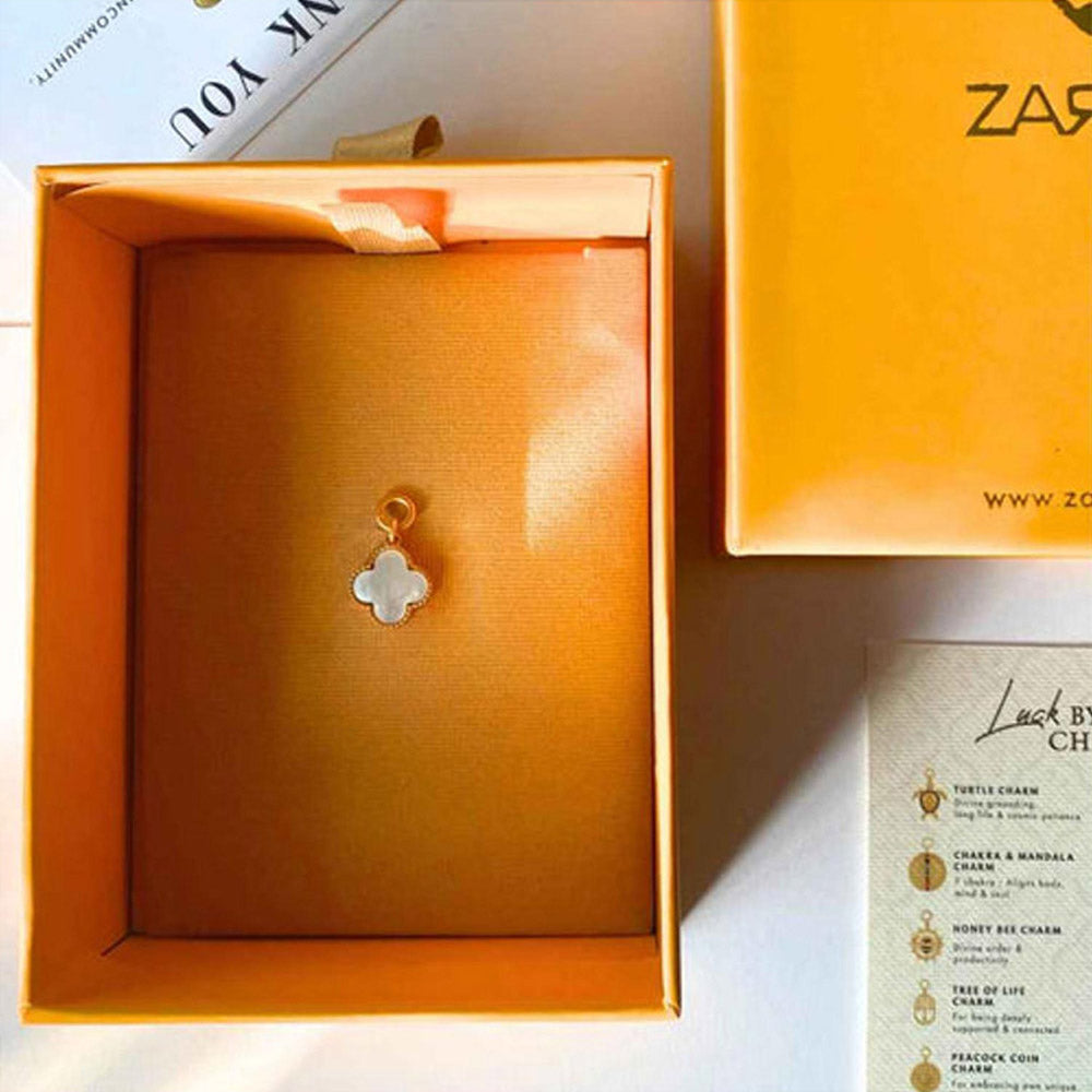 ZARIIN Four Leaf Clover Charm With Mother Of Pearl For Serendipity And Divine Timing
