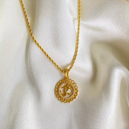 ZARIIN Glory Of Om Pendant Necklace With Cubic Zircons