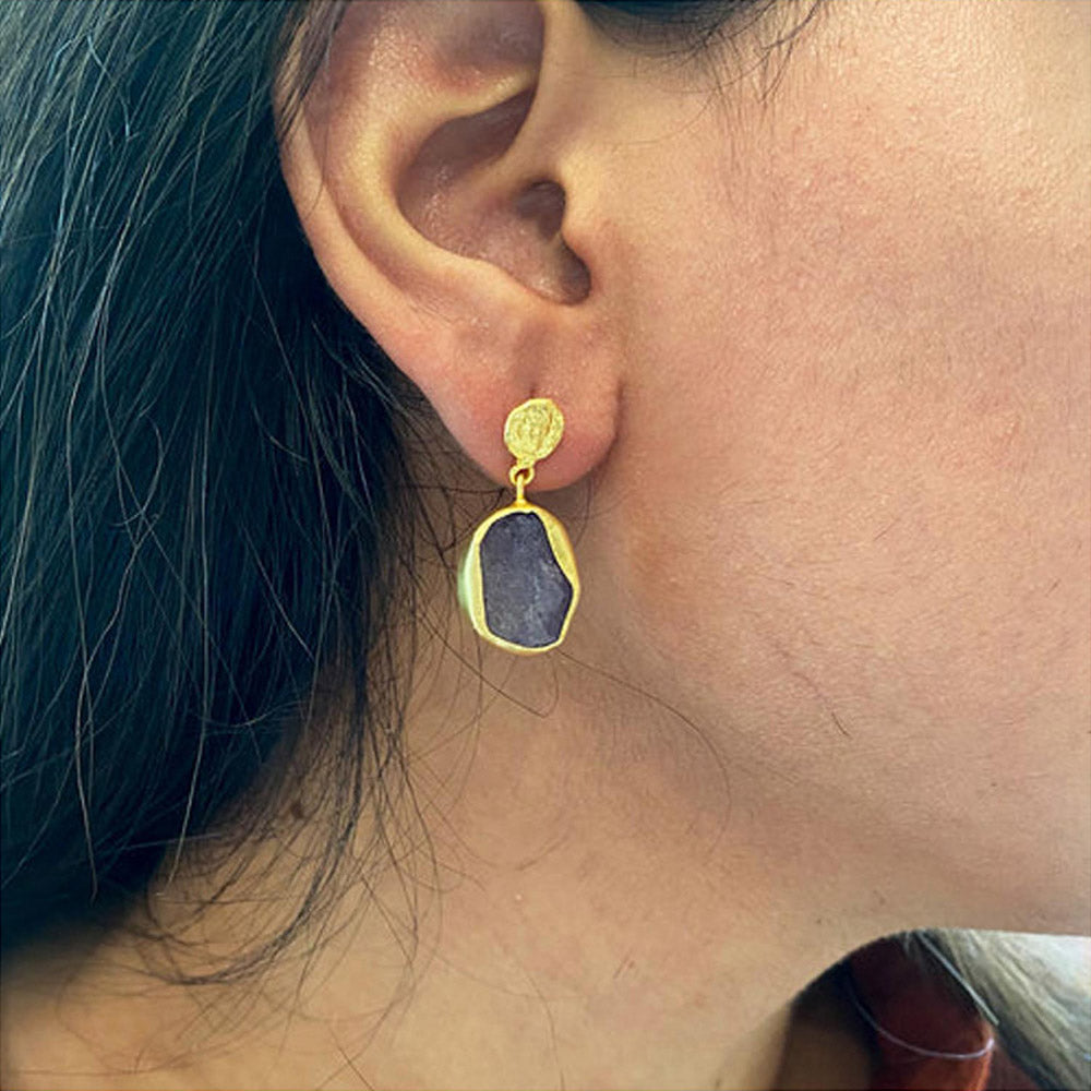 ZARIIN The Spirited One Gold Earrings With Amethyst