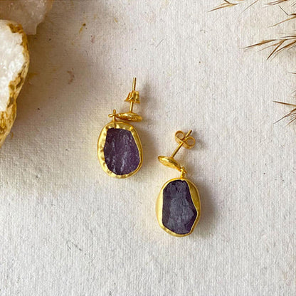 ZARIIN The Spirited One Gold Earrings With Amethyst