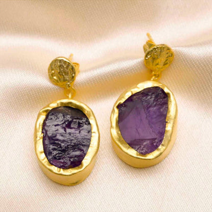 ZARIIN The Spirited One Gold Earrings With Amethyst