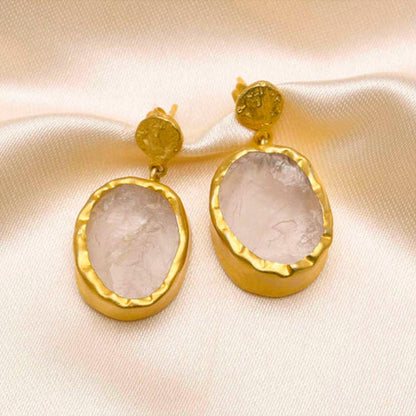 ZARIIN The Spirited One Gold Earrings With Rose Quartz