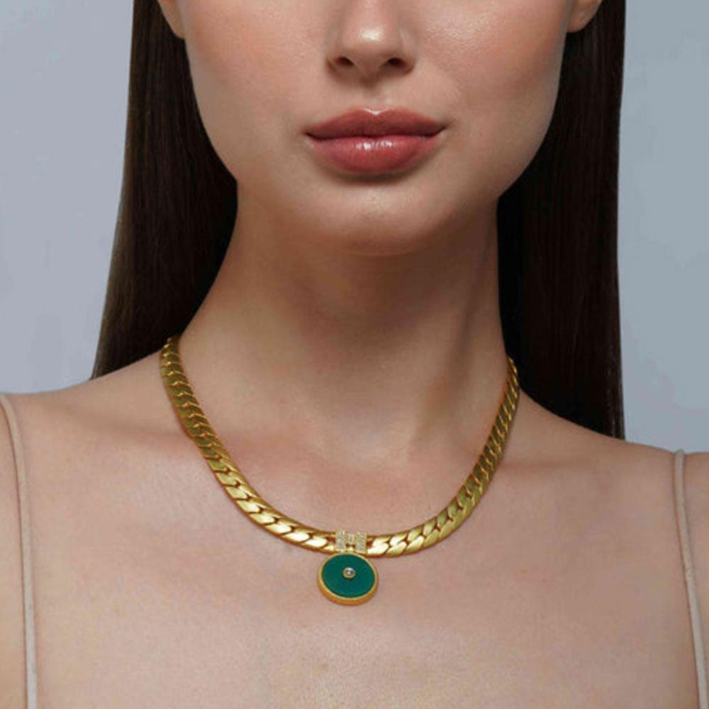ZARIIN Modern Begum Green Onyx Link Necklace