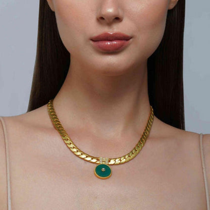 ZARIIN Modern Begum Green Onyx Link Necklace
