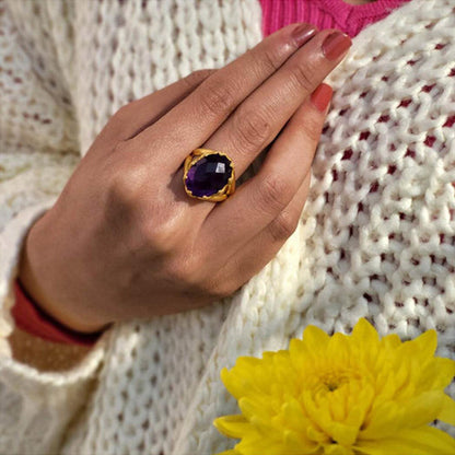 ZARIIN Amethyst Healing Ring For Calmness And Good Health