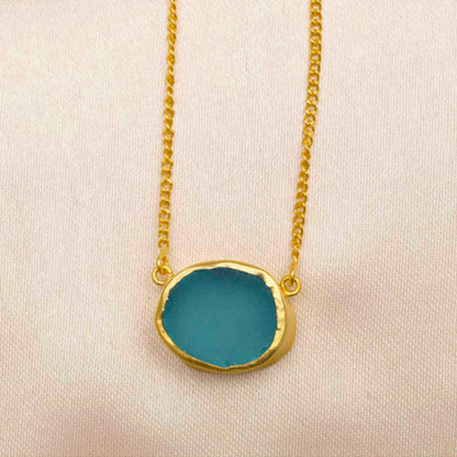 ZARIIN A Touch Of Blue Topaz Stone Gold Necklace