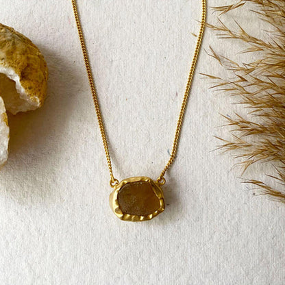 ZARIIN A Touch Of Citrine Stone Gold Necklace, For Success And Good Luck