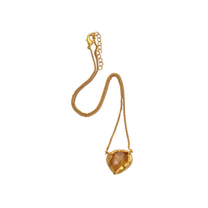 ZARIIN A Touch Of Citrine Stone Gold Necklace, For Success And Good Luck
