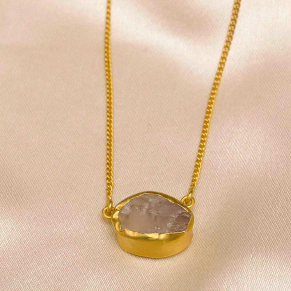 ZARIIN A Touch Of Rose Quartz Stone Gold Necklace