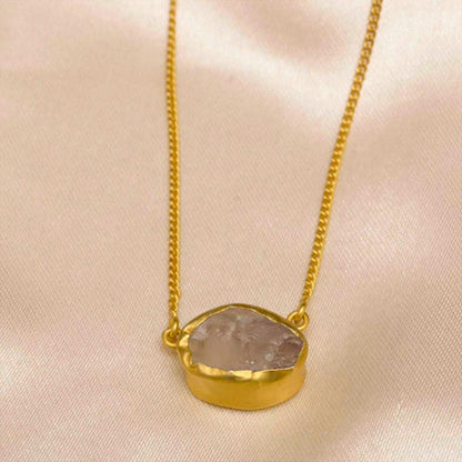 ZARIIN A Touch Of Rose Quartz Stone Gold Necklace