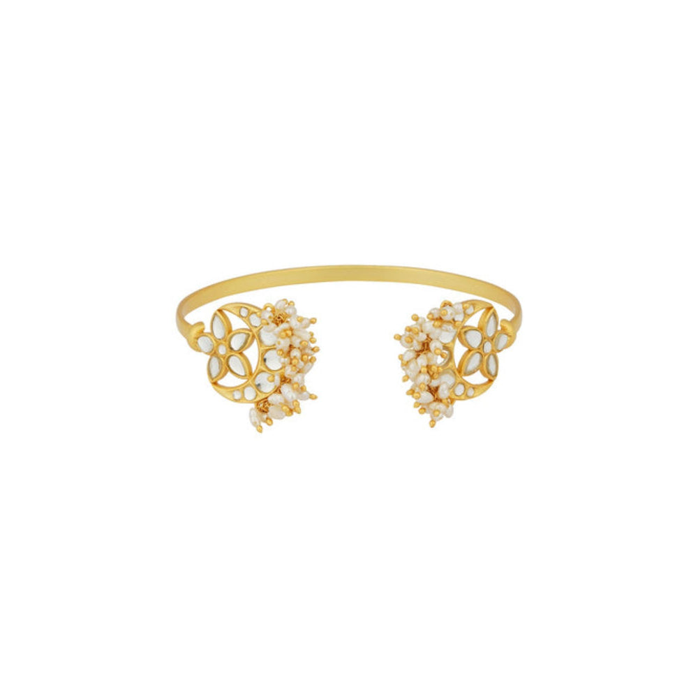 ZARIIN Chaand Phool Bracelet With Mirror Polki And Pearls