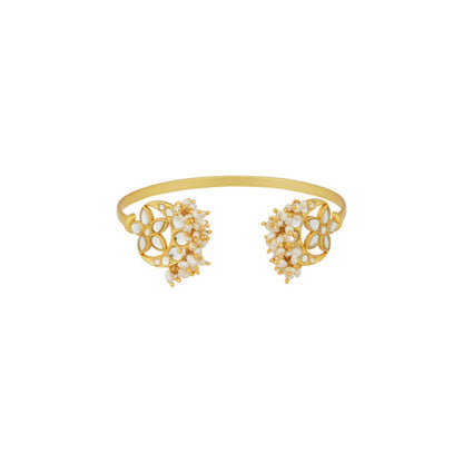 ZARIIN Chaand Phool Bracelet With Mirror Polki And Pearls