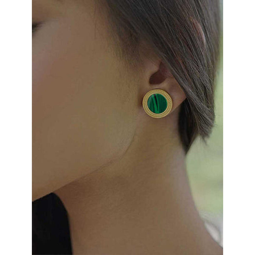 ZARIIN Tranquil Life Stud Earrings With Malachite - Abundance