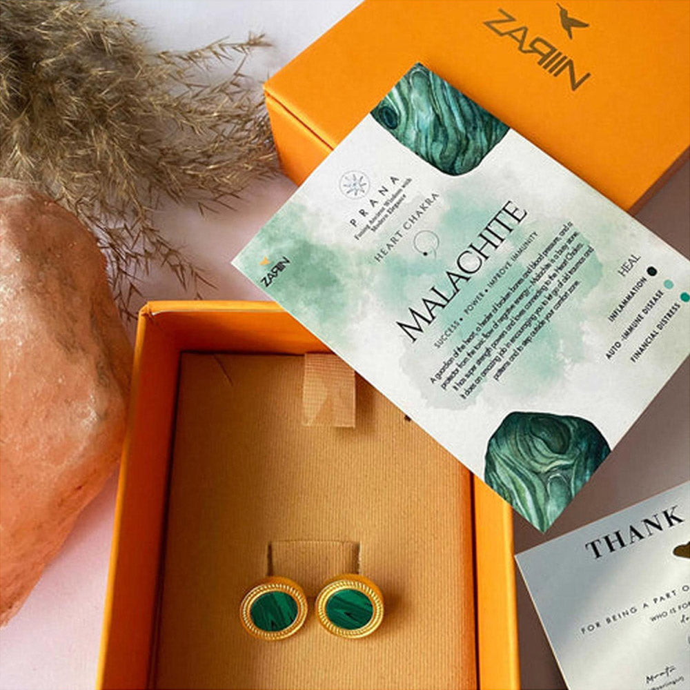 ZARIIN Tranquil Life Stud Earrings With Malachite - Abundance