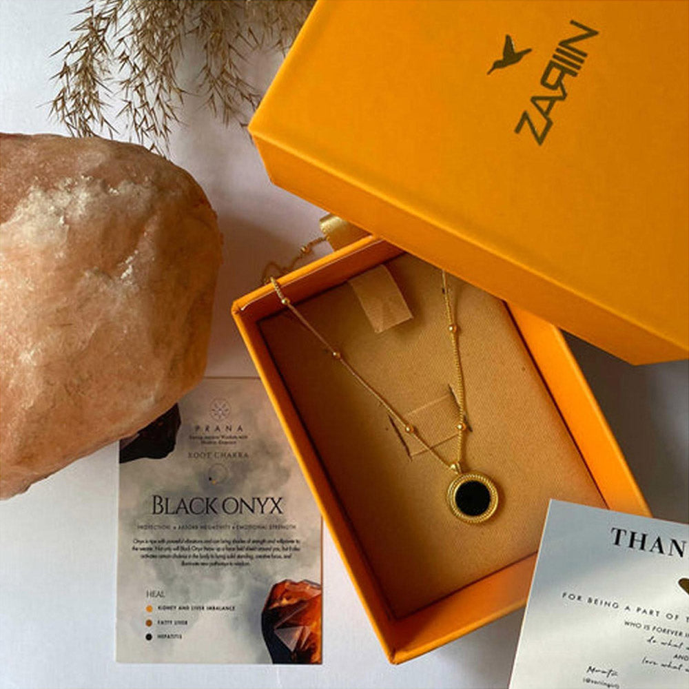 ZARIIN Healing Touch Pendant Necklace With Black Onyx - Protection