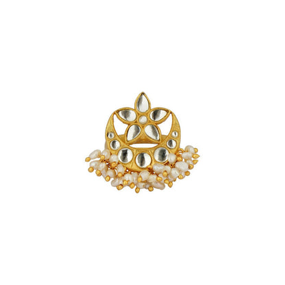 ZARIIN Chaand Phool Ring With Mirror Polki And Pearls