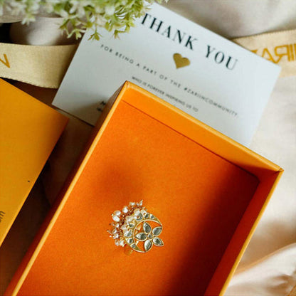 ZARIIN Chaand Phool Ring With Mirror Polki And Pearls