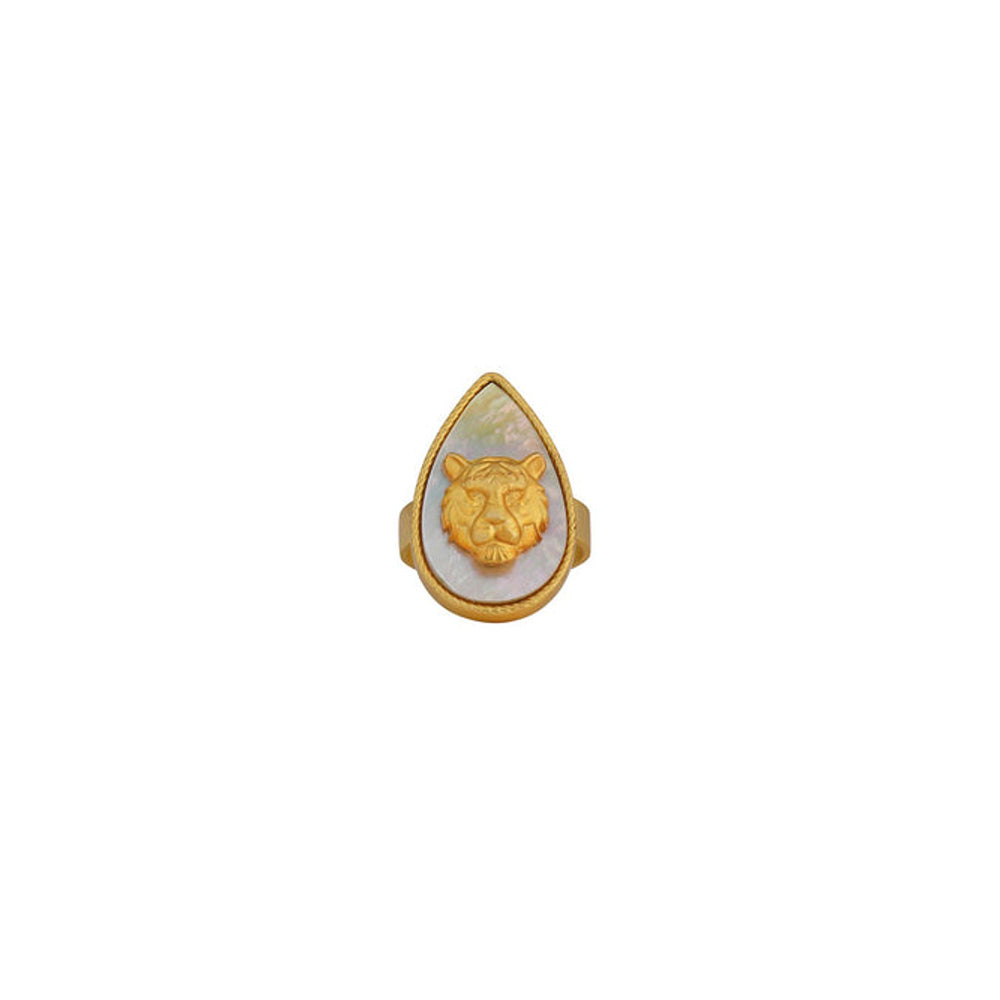 ZARIIN Tigris Charm - Tiger Ring With Mother Of Pearl