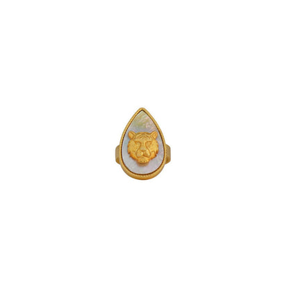 ZARIIN Tigris Charm - Tiger Ring With Mother Of Pearl
